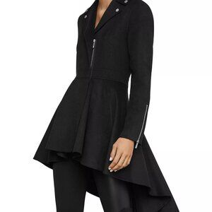 BCBGMaxAzria Elegant Black Samara Wool Blend Peplum Overcoat Front Zip XS